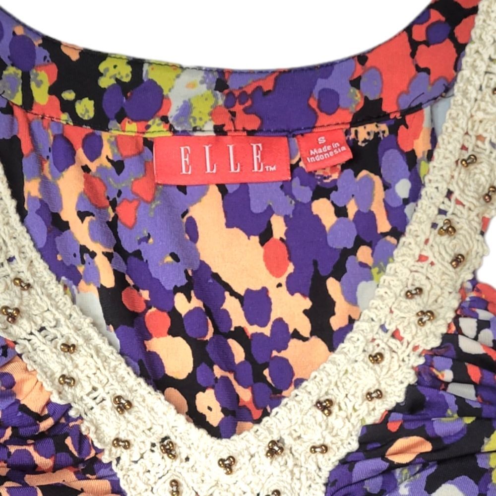 ELLE Maxi Dress Purple Red Yellow Small Lace Abstract Long Sleeveless Geometric - Picture 5 of 9